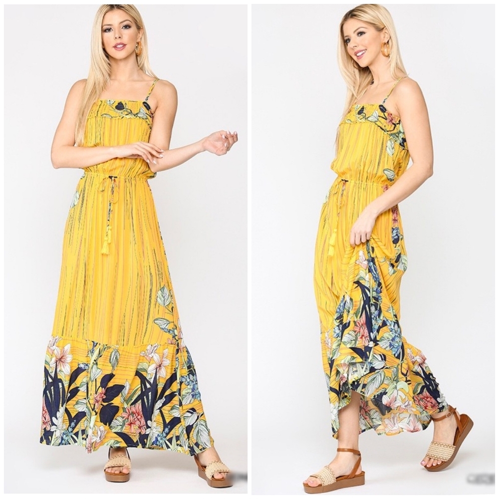 LAST 1❗️Boho Chic Honey Yellow Sleeveless Maxi Dress - Picture 3 of 5